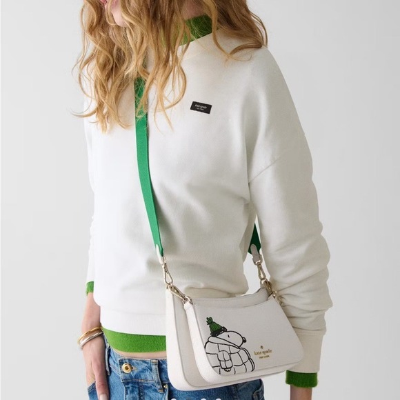 🔥Kate Spade Peanuts Snoopy Duet Small Leather Crossbody Bag Cream/Multi NWT - Picture 7 of 7